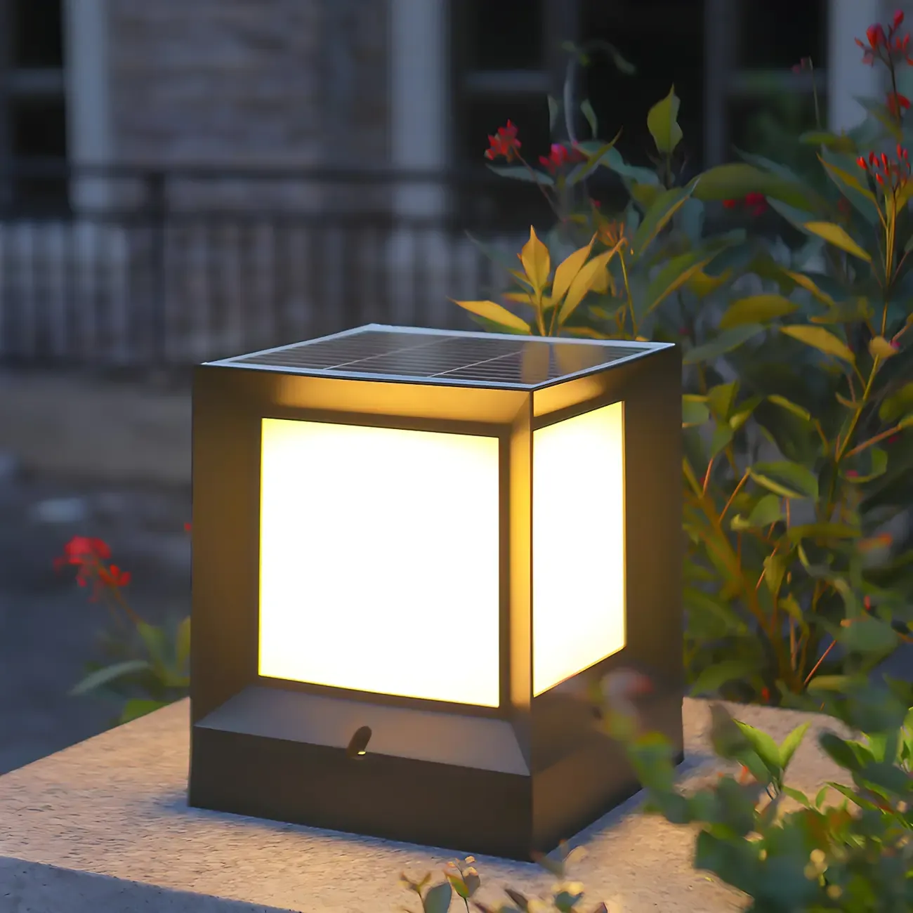 Modern Black Solar Table Lamp with LED for Outdoor Decor Image - 4