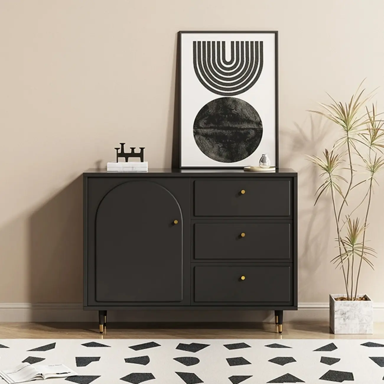 Stylish Black Wooden Combo Dresser with Drawers and Cabinet Image - 1 | homeyfad