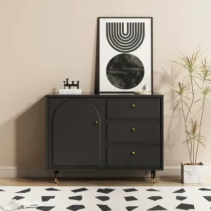 Stylish Black Wooden Combo Dresser with Drawers and Cabinet Image - 1