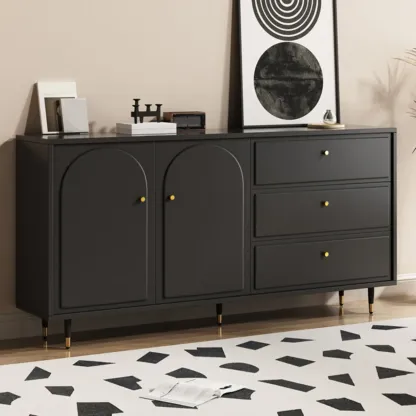 Stylish Black Wooden Combo Dresser with Drawers and Cabinet Image - 2