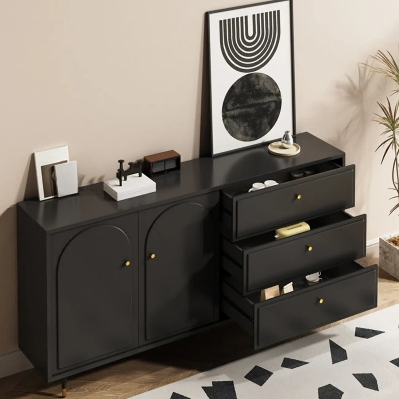 Stylish Black Wooden Combo Dresser with Drawers and Cabinet Image - 3 | homeyfad