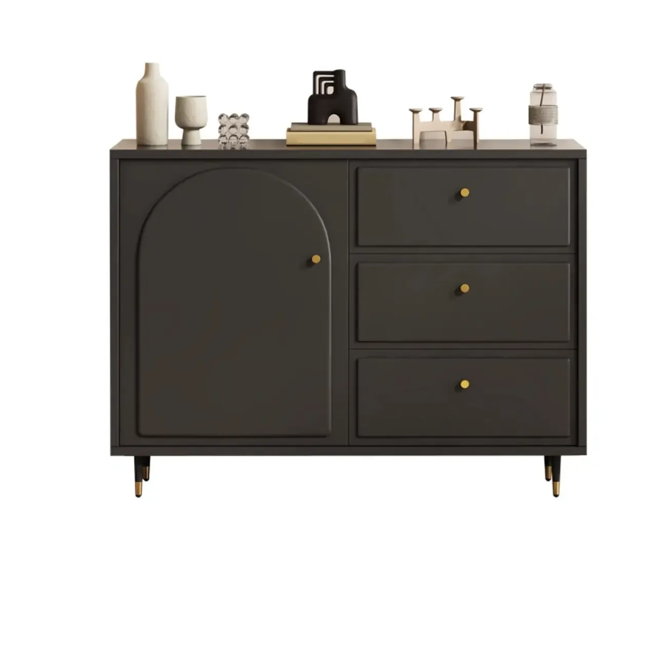 Stylish Black Wooden Combo Dresser with Drawers and Cabinet Image - 4