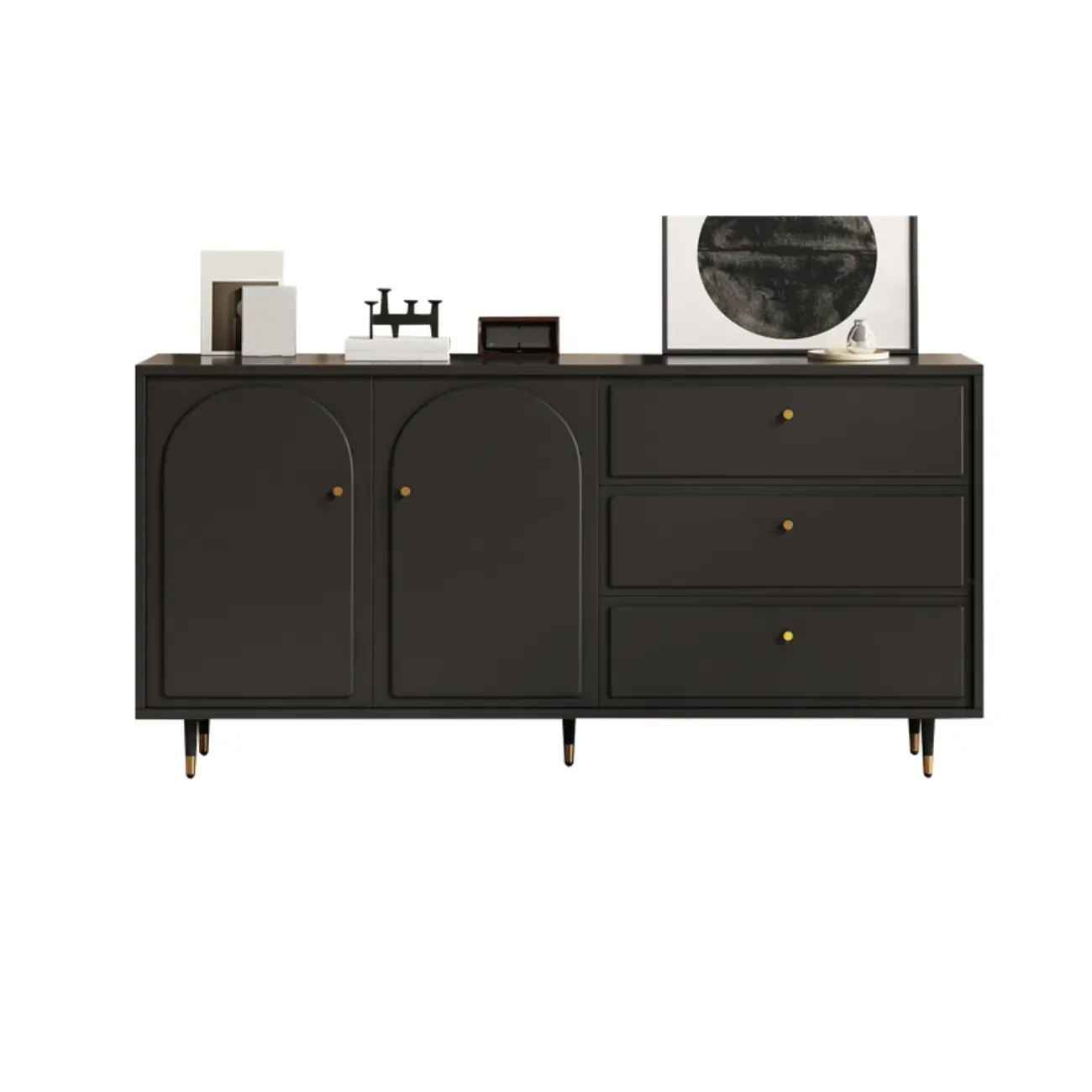 Stylish Black Wooden Combo Dresser with Drawers and Cabinet Image - 5