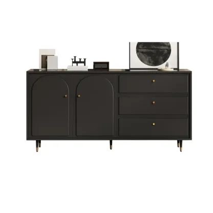Stylish Black Wooden Combo Dresser with Drawers and Cabinet Image - 5
