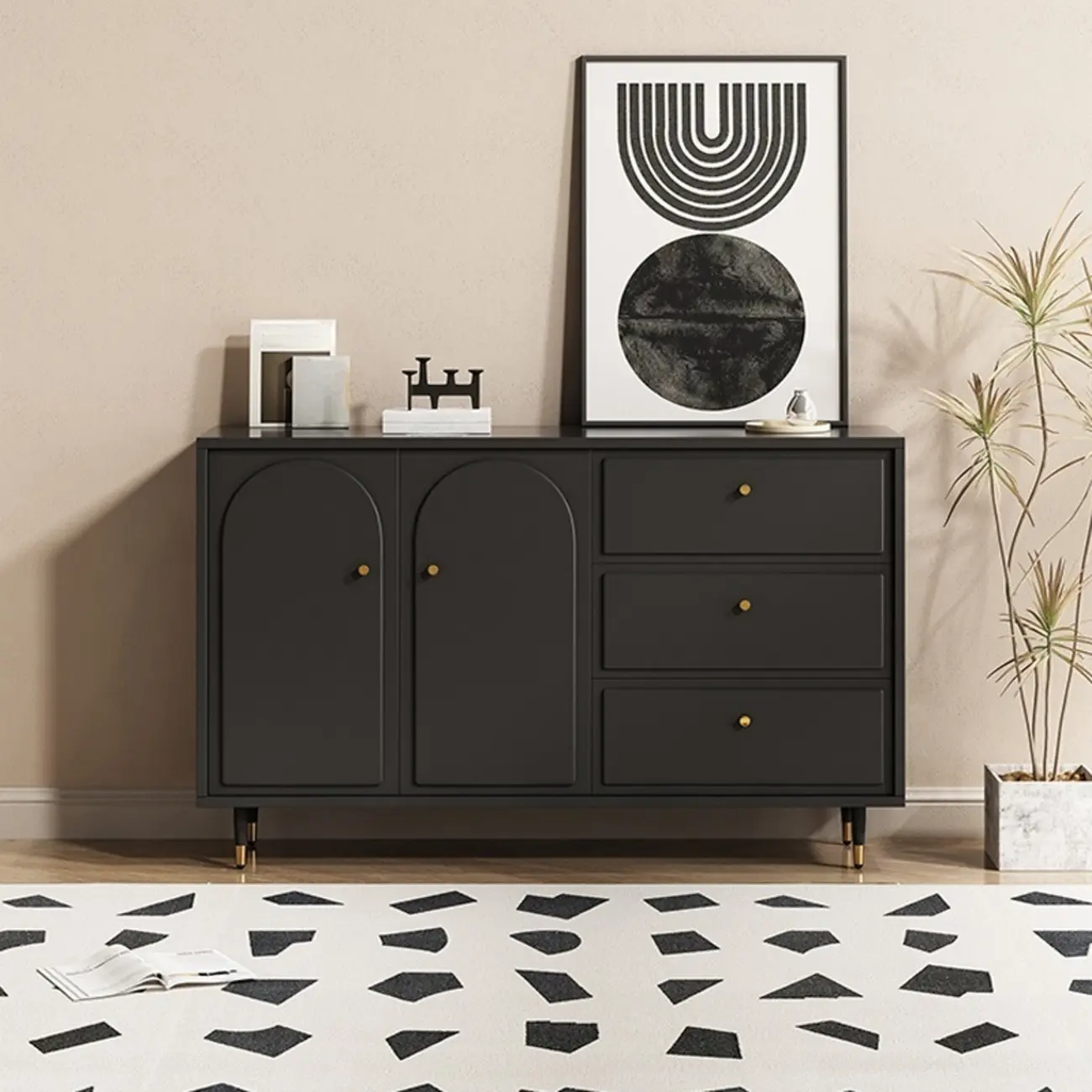 Stylish Black Wooden Combo Dresser with Drawers and Cabinet Image - 7 | homeyfad