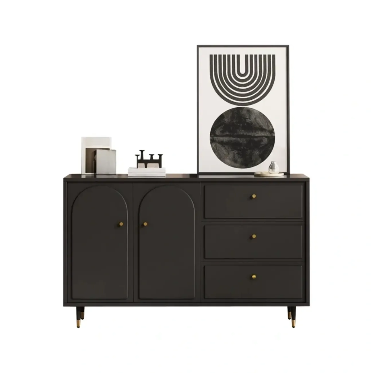 Stylish Black Wooden Combo Dresser with Drawers and Cabinet Image - 8