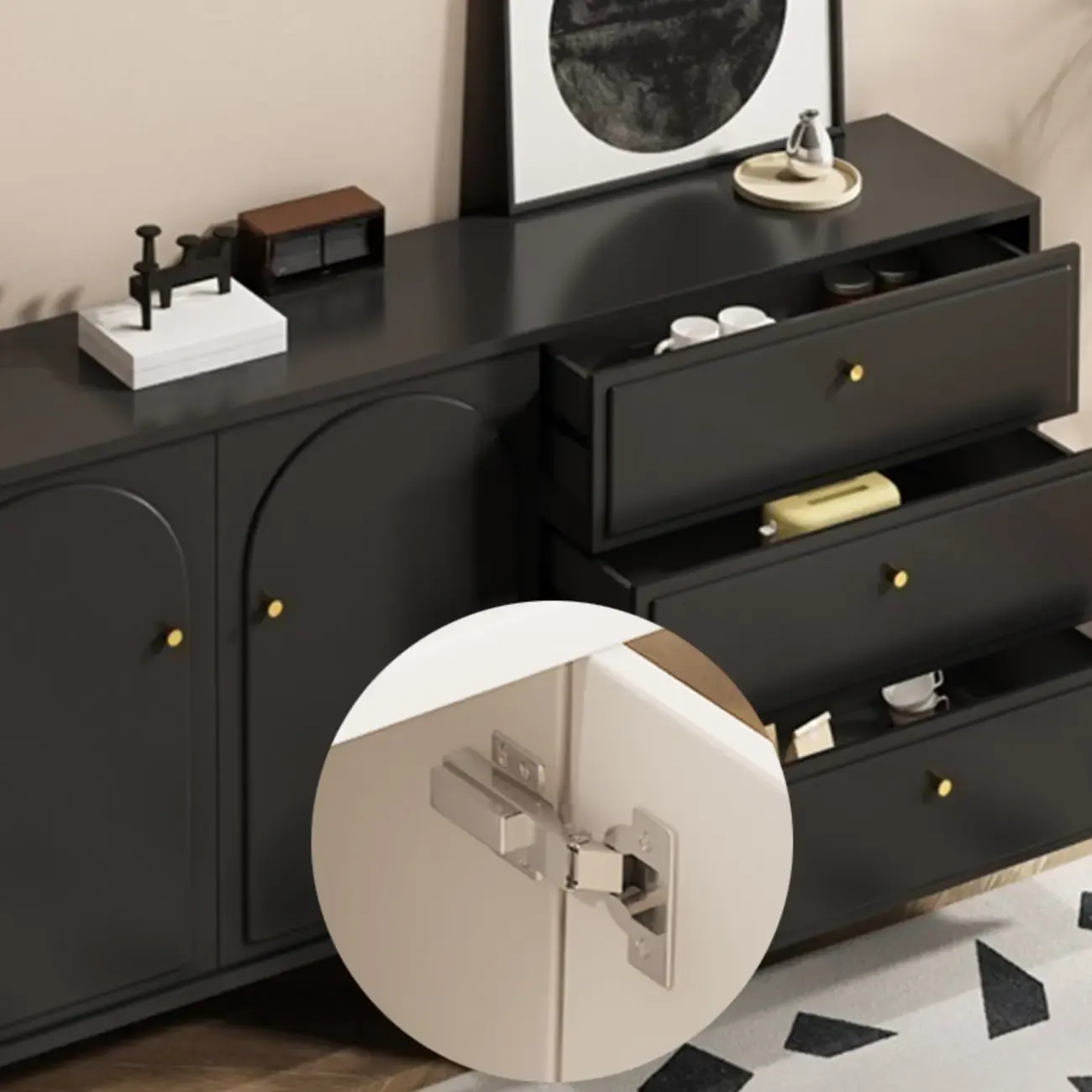 Stylish Black Wooden Combo Dresser with Drawers and Cabinet Image - 12