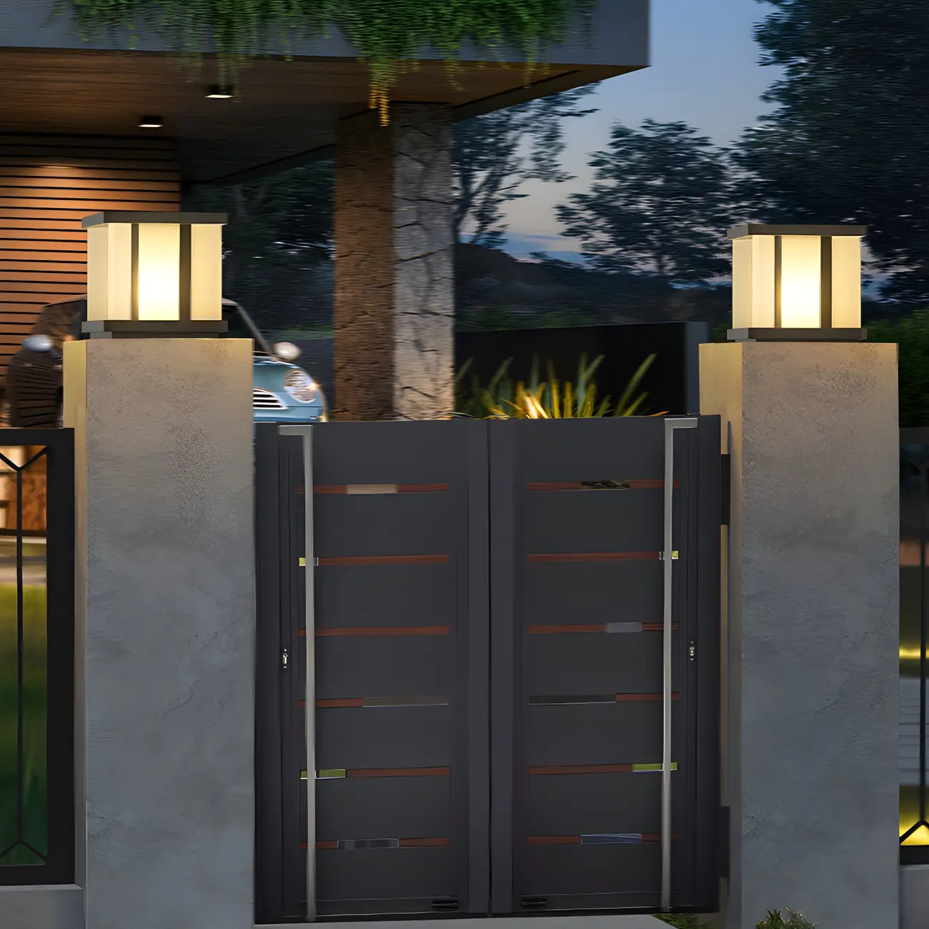 Modern Black Solar Square Outdoor Post Lights | homeyfad