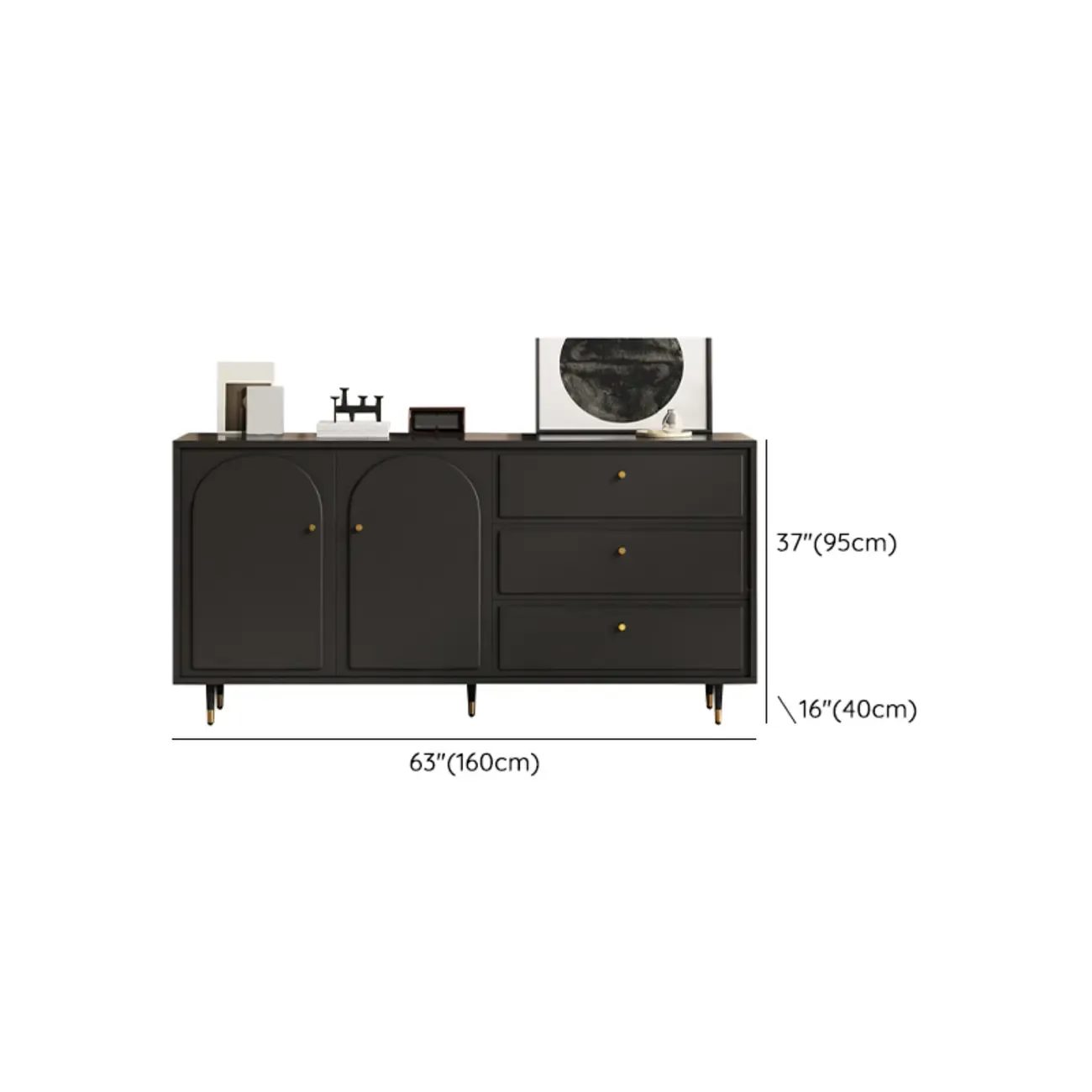 Stylish Black Wooden Combo Dresser with Drawers and Cabinet Image - 20