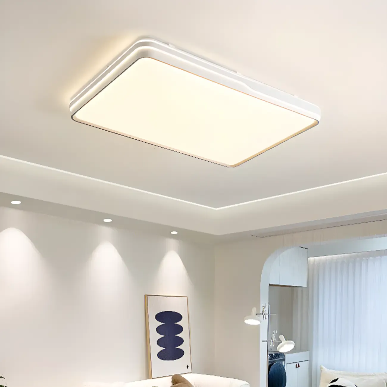 Dimmable LED Flush Ceiling Light for Living Room With Shade Image - 2