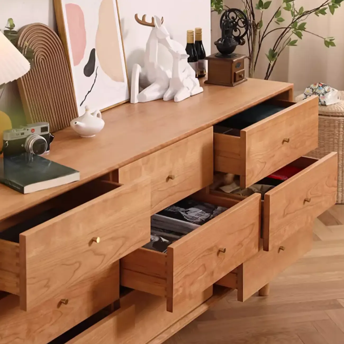 Traditional Natural Wooden Dresser Large Capacity for Bedroom Image - 12