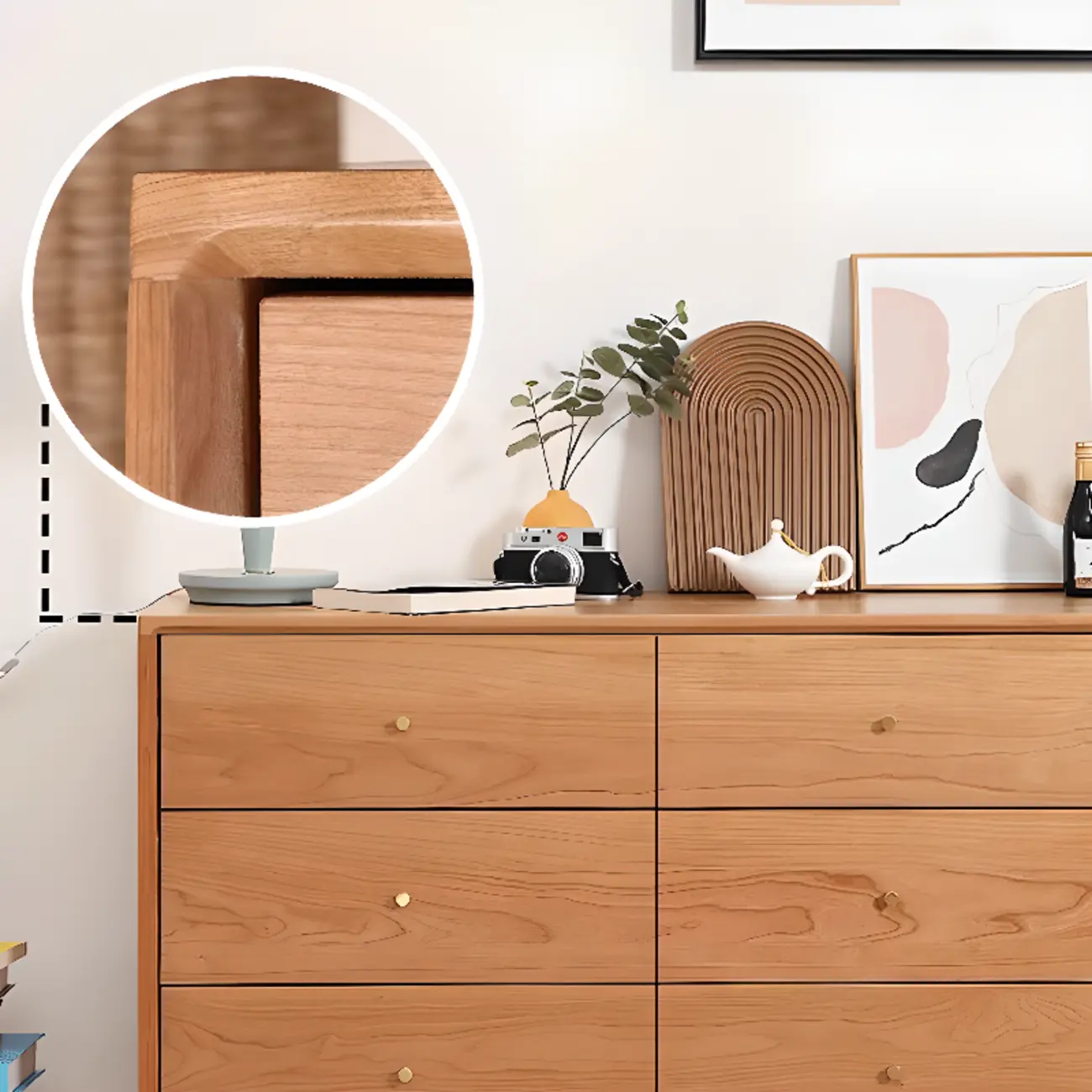 Traditional Natural Wooden Dresser Large Capacity for Bedroom Image - 14 | homeyfad