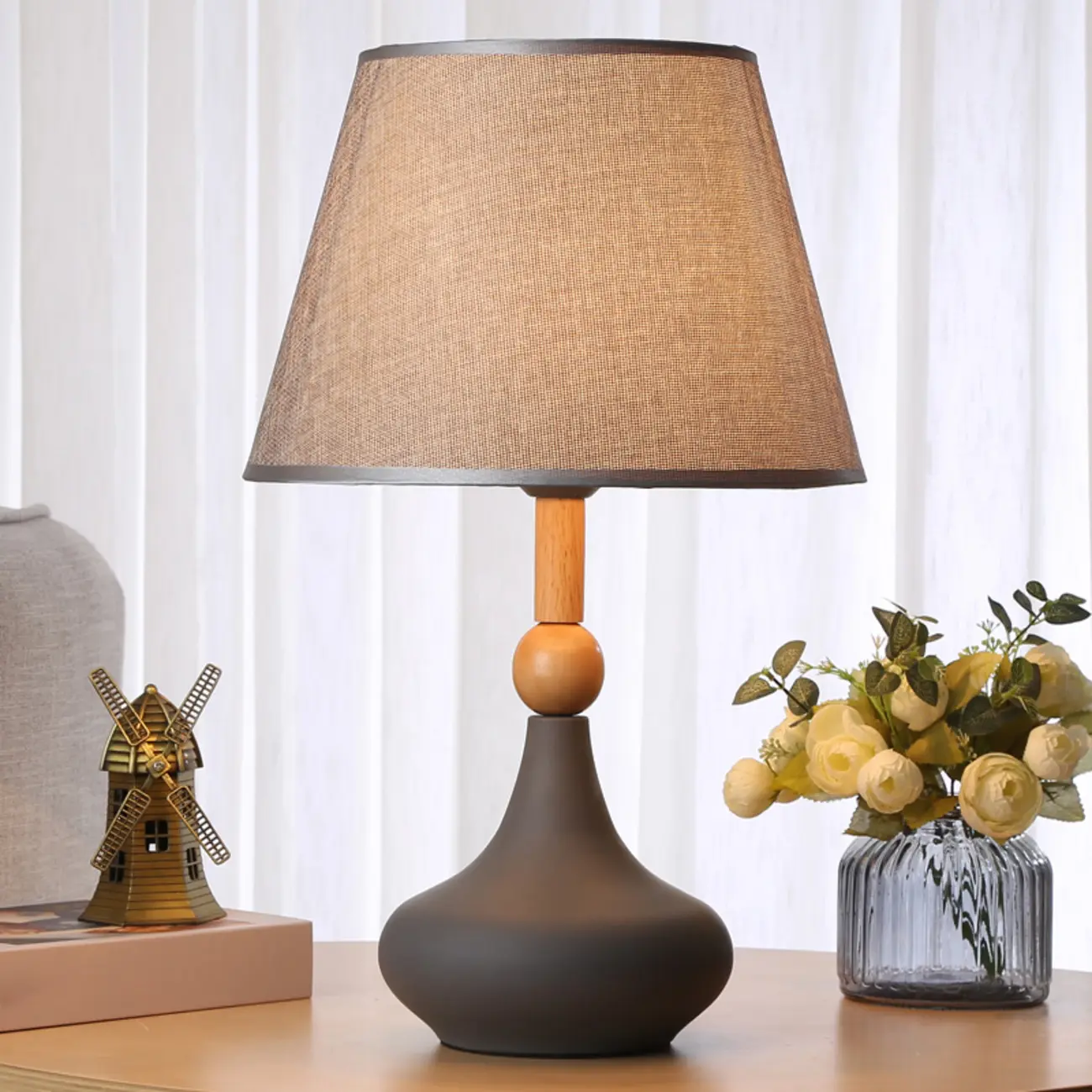 Modern Grey Geometric Table Lamp for Living Room Image - 1 | homeyfad