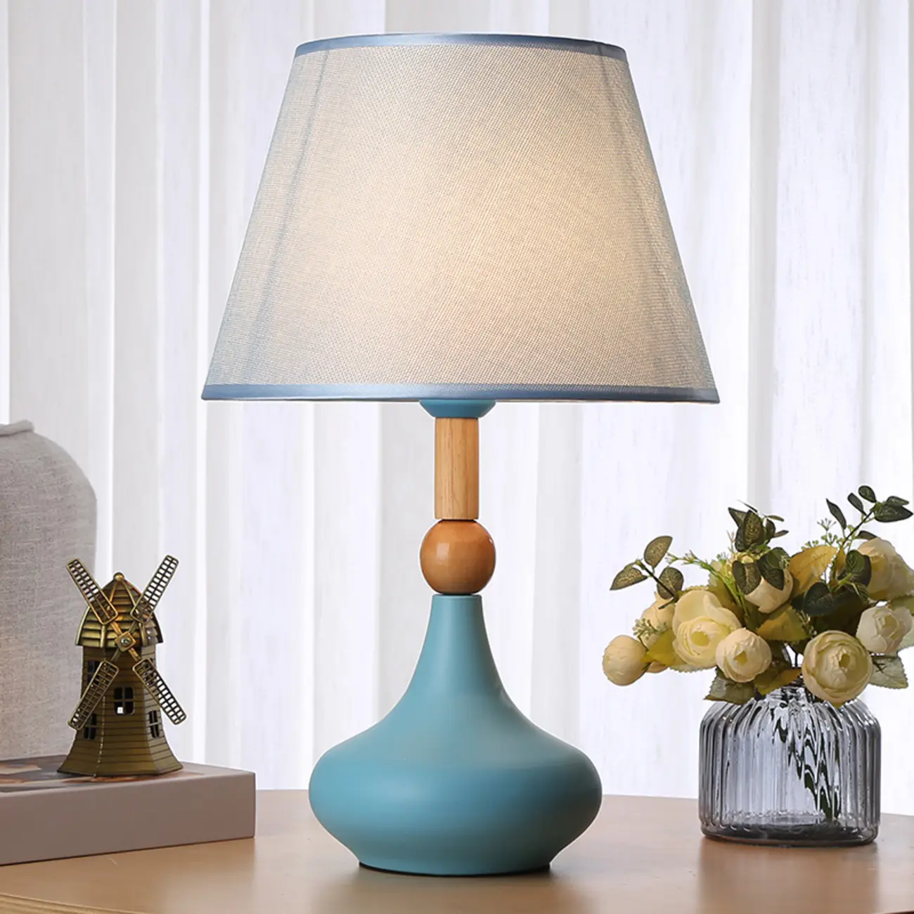 Modern Grey Geometric Table Lamp for Living Room Image - 2 | homeyfad