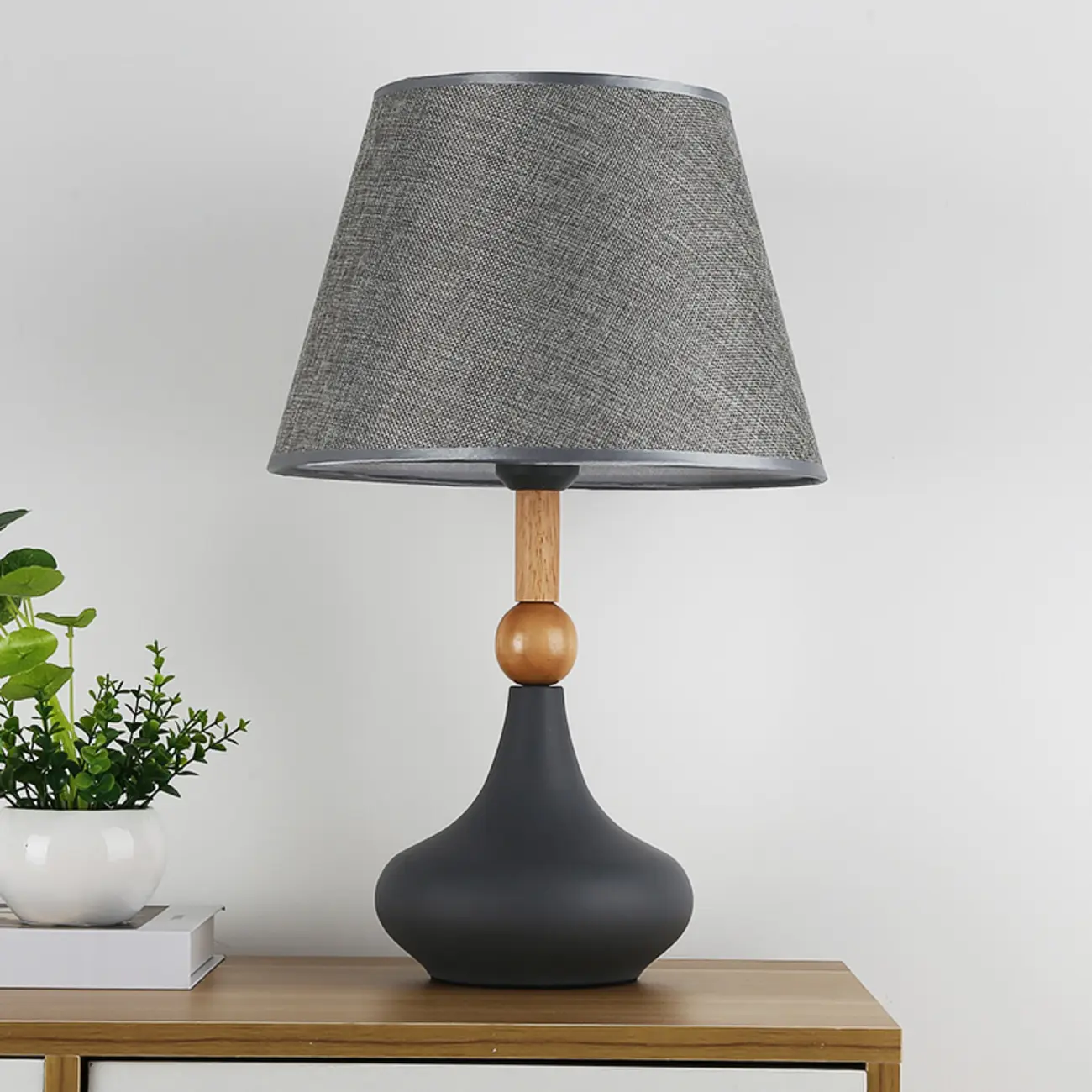 Modern Grey Geometric Table Lamp for Living Room Image - 3 | homeyfad