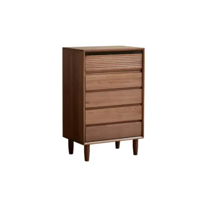 Modern Vertical Natural Wooden Chest with 5-Drawers for Bedroom Image - 5