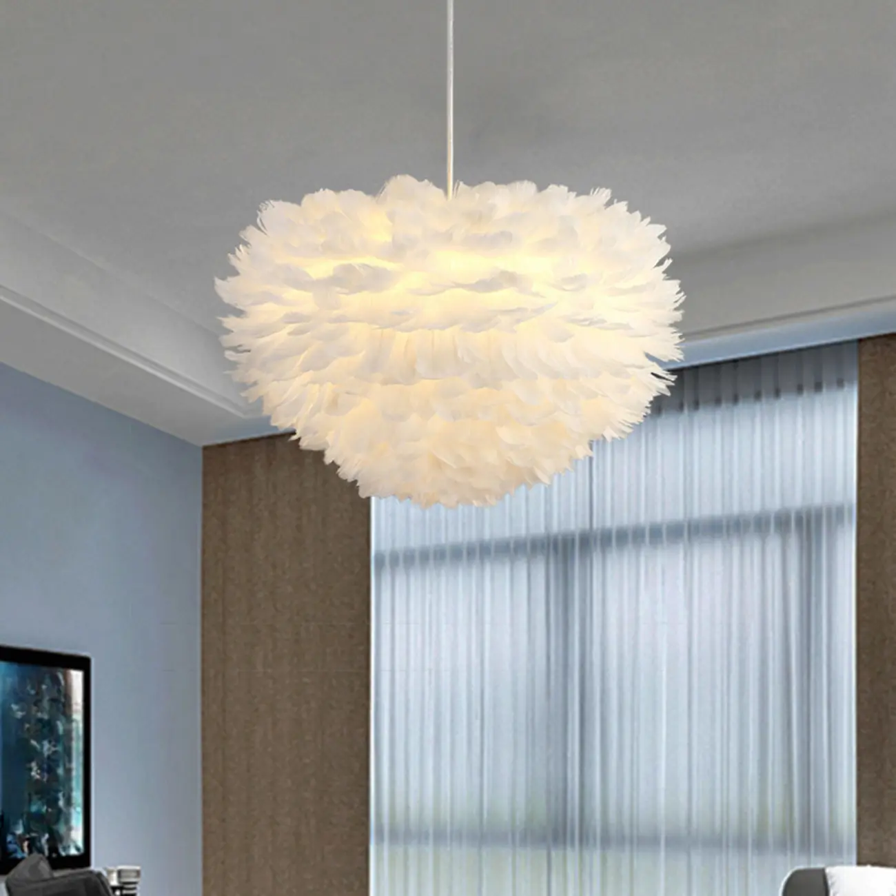 Modern White Feather Pendant Light Height Adjustable Image - 1 | homeyfad