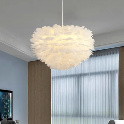 Modern White Feather Pendant Light Height Adjustable Image - 1