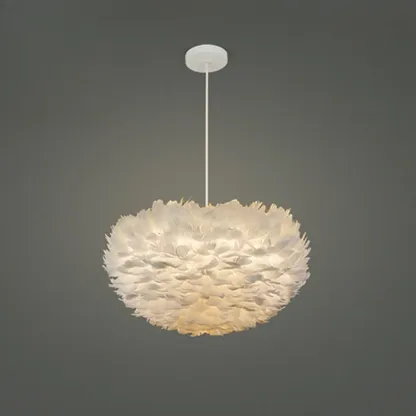 Modern White Feather Pendant Light Height Adjustable Image - 2