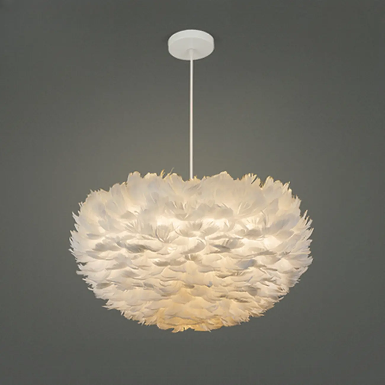 Modern White Feather Pendant Light Height Adjustable Image - 3 | homeyfad