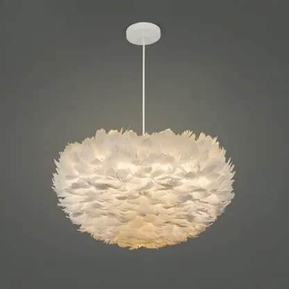 Modern White Feather Pendant Light Height Adjustable Image - 3