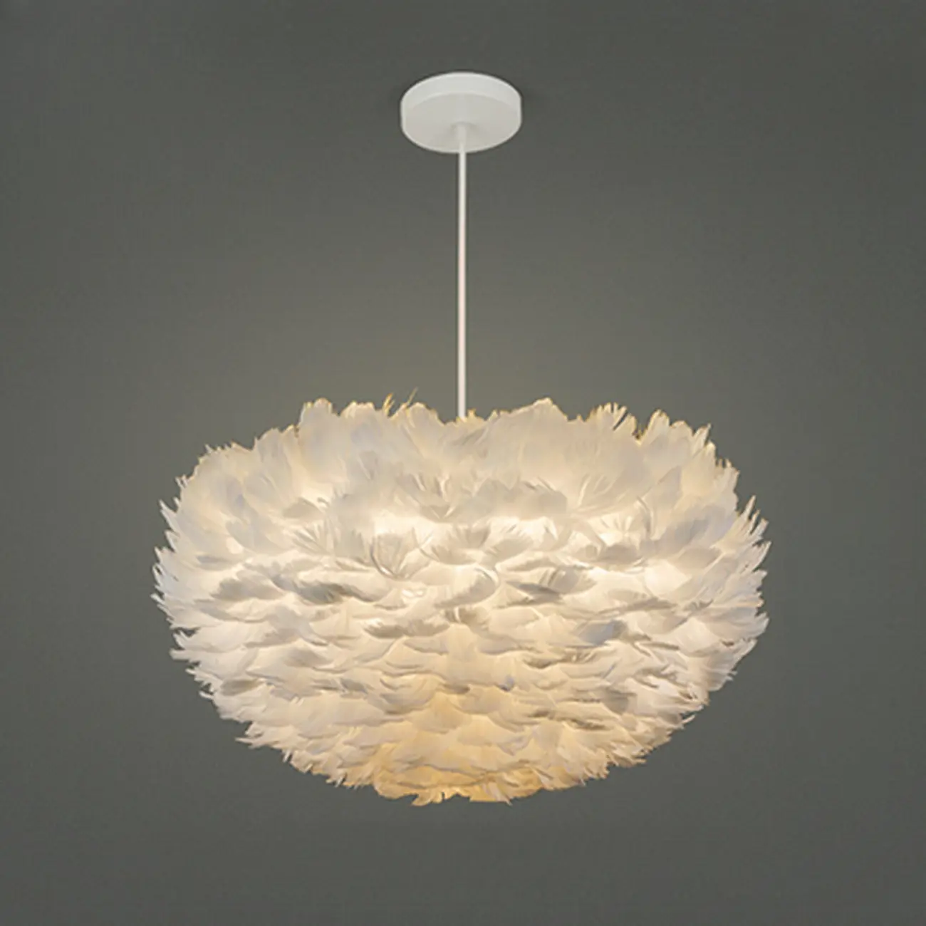 Modern White Feather Pendant Light Height Adjustable Image - 5 | homeyfad