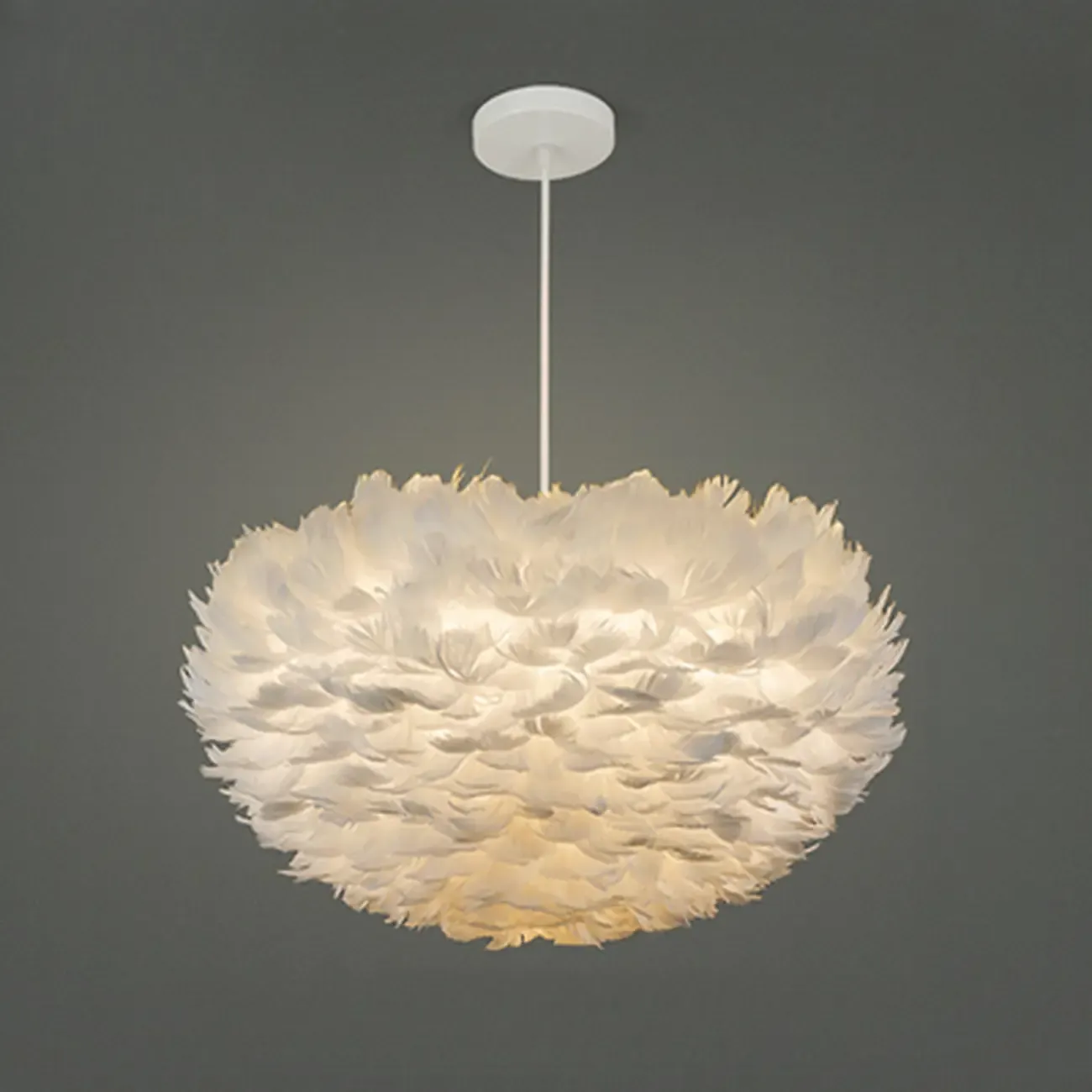 Modern White Feather Pendant Light Height Adjustable Image - 5