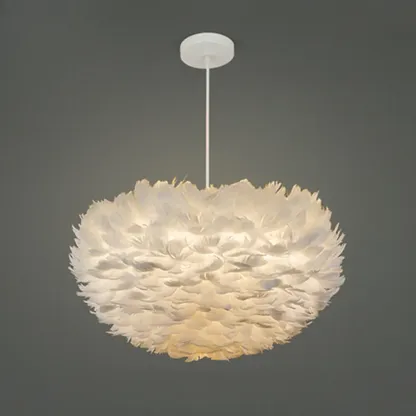 Modern White Feather Pendant Light Height Adjustable Image - 5