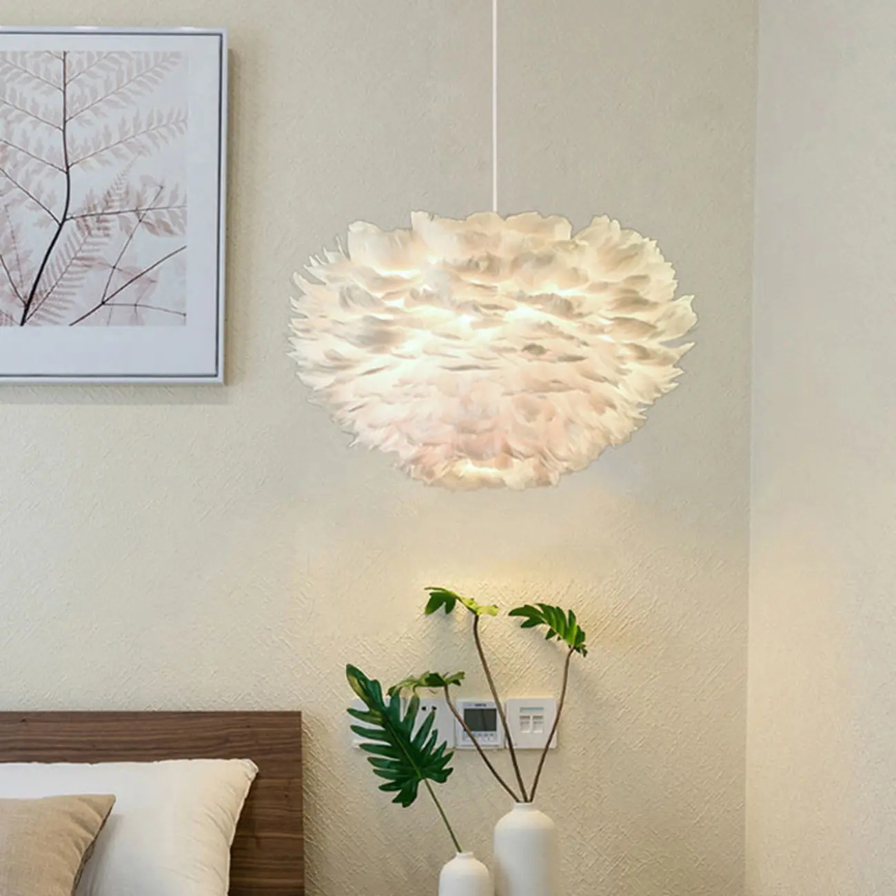 Modern White Feather Pendant Light Height Adjustable Image - 6 | homeyfad