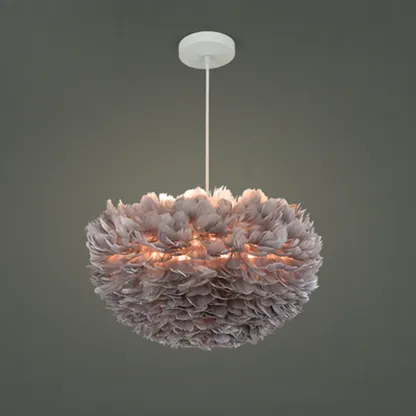 Modern White Feather Pendant Light Height Adjustable Image - 9