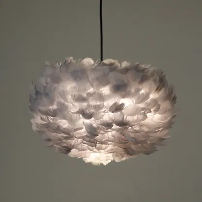 Modern White Feather Pendant Light Height Adjustable Image - 10