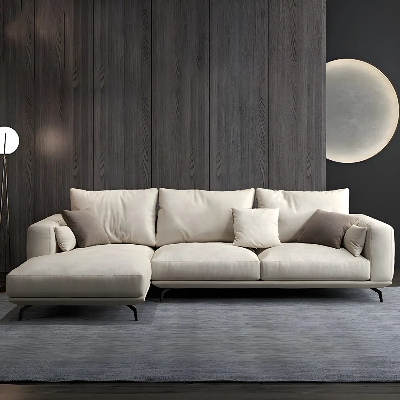 Minimalist Beige Faux Leather Sofa Chaise with Loose Back Image - 1 | homeyfad