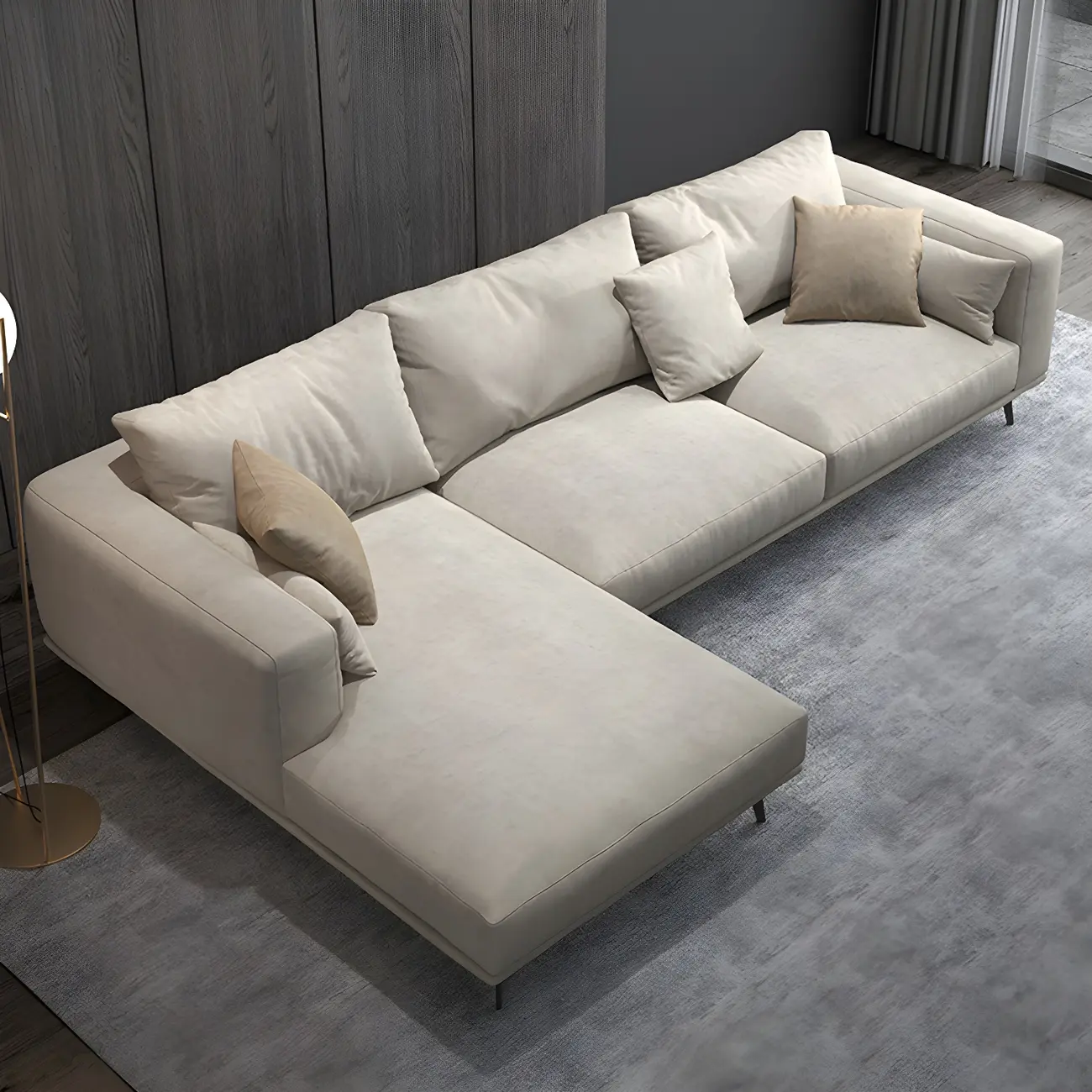 Minimalist Beige Faux Leather Sofa Chaise with Loose Back Image - 2 | homeyfad