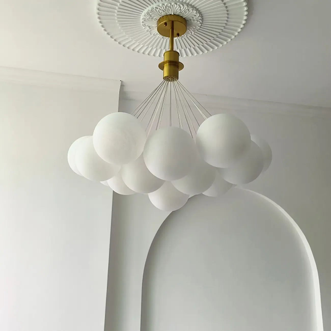 White Matte Glass Shade Multi Globe Light Chandelier  Image - 6