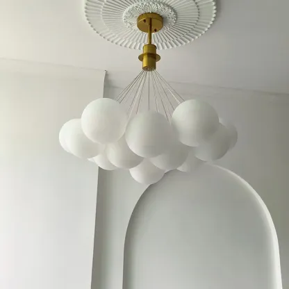White Matte Glass Shade Multi Globe Light Chandelier  Image - 6