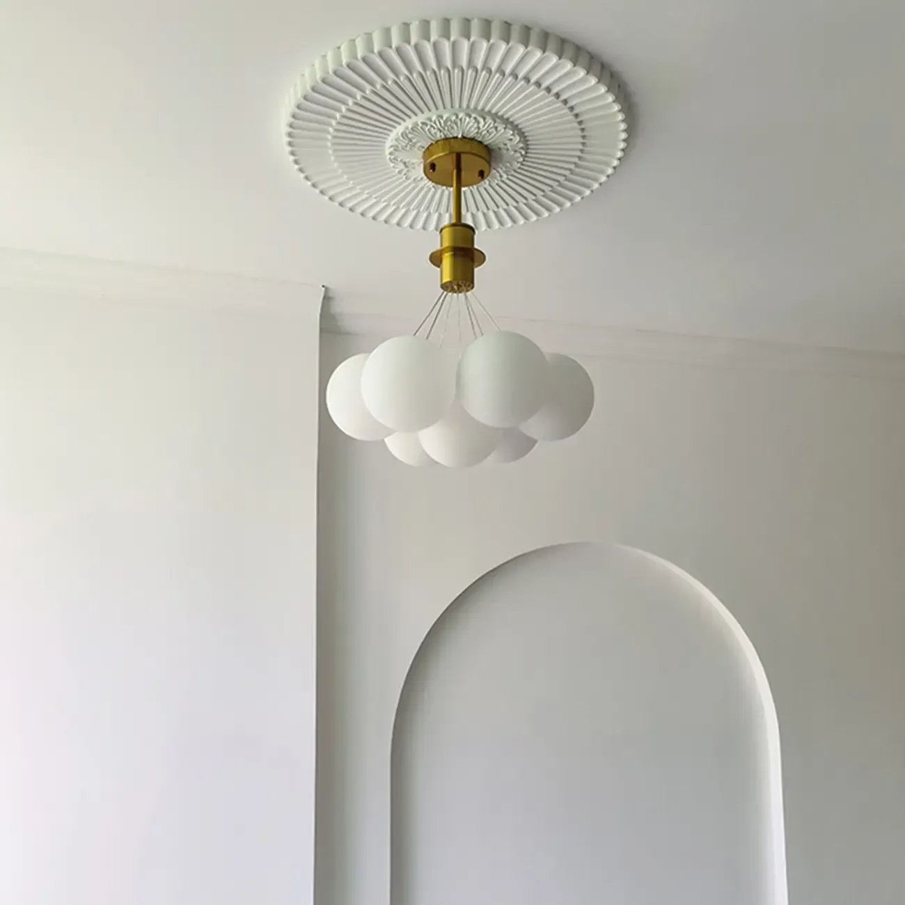 White Matte Glass Shade Multi Globe Light Chandelier  Image - 7