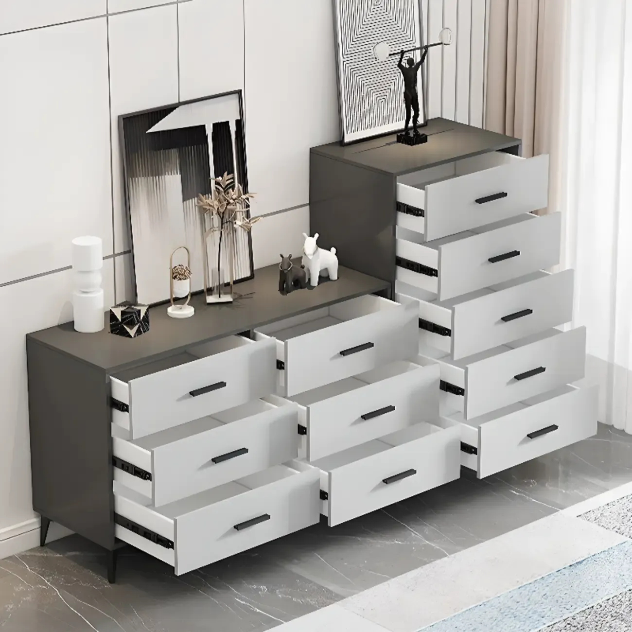 Modern Dove Grey Reclaimed Wood Console Dresser/Bachelor Chest/Lingerie Chest 3 Tiers/4 Tiers/5 Tiers Image - 4