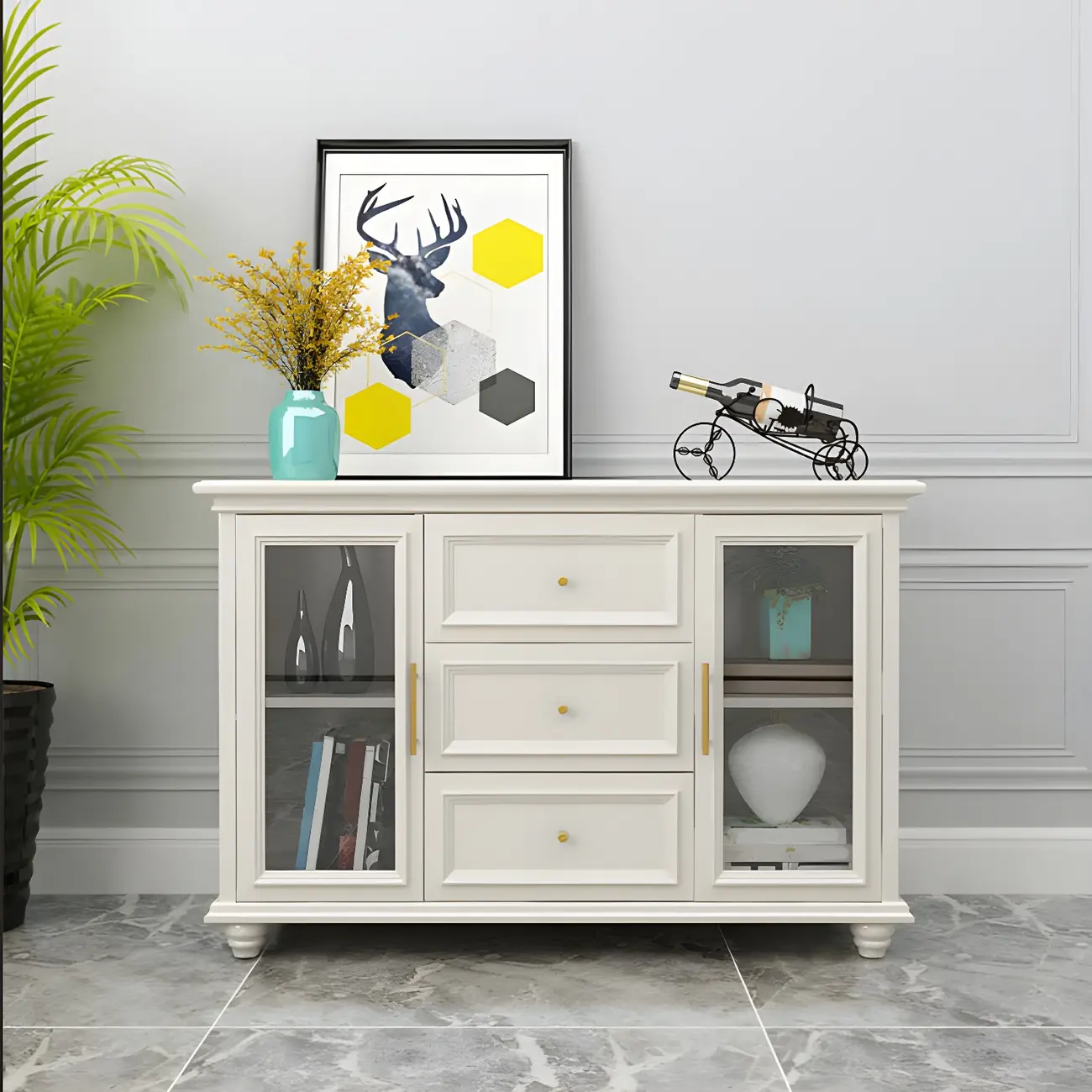 Contemporary Wooden Sideboard with 3 Drawers in White  Image - 1 | homeyfad
