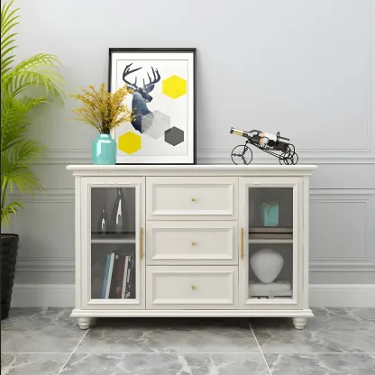Contemporary Wooden Sideboard with 3 Drawers in White  Image - 1
