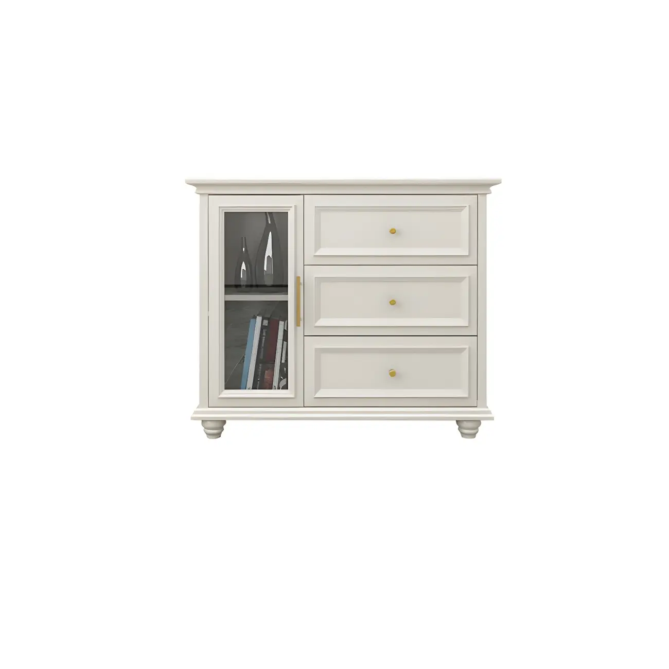 Contemporary Wooden Sideboard with 3 Drawers in White  Image - 2 | homeyfad