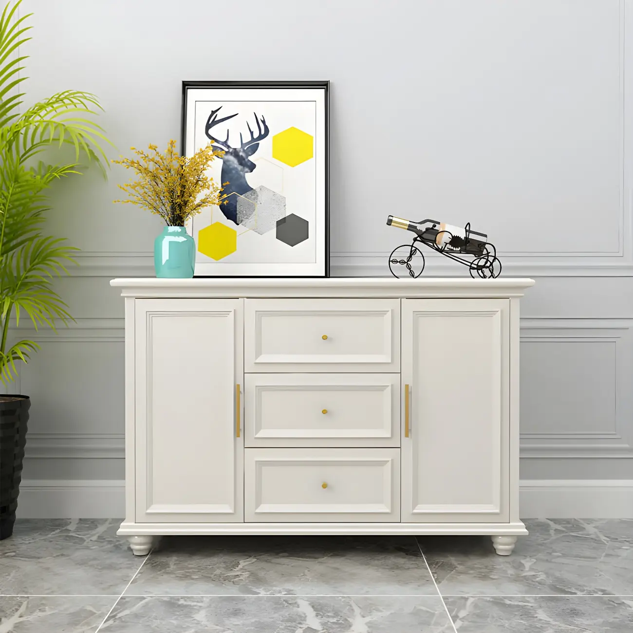 Contemporary Wooden Sideboard with 3 Drawers in White  Image - 6 | homeyfad