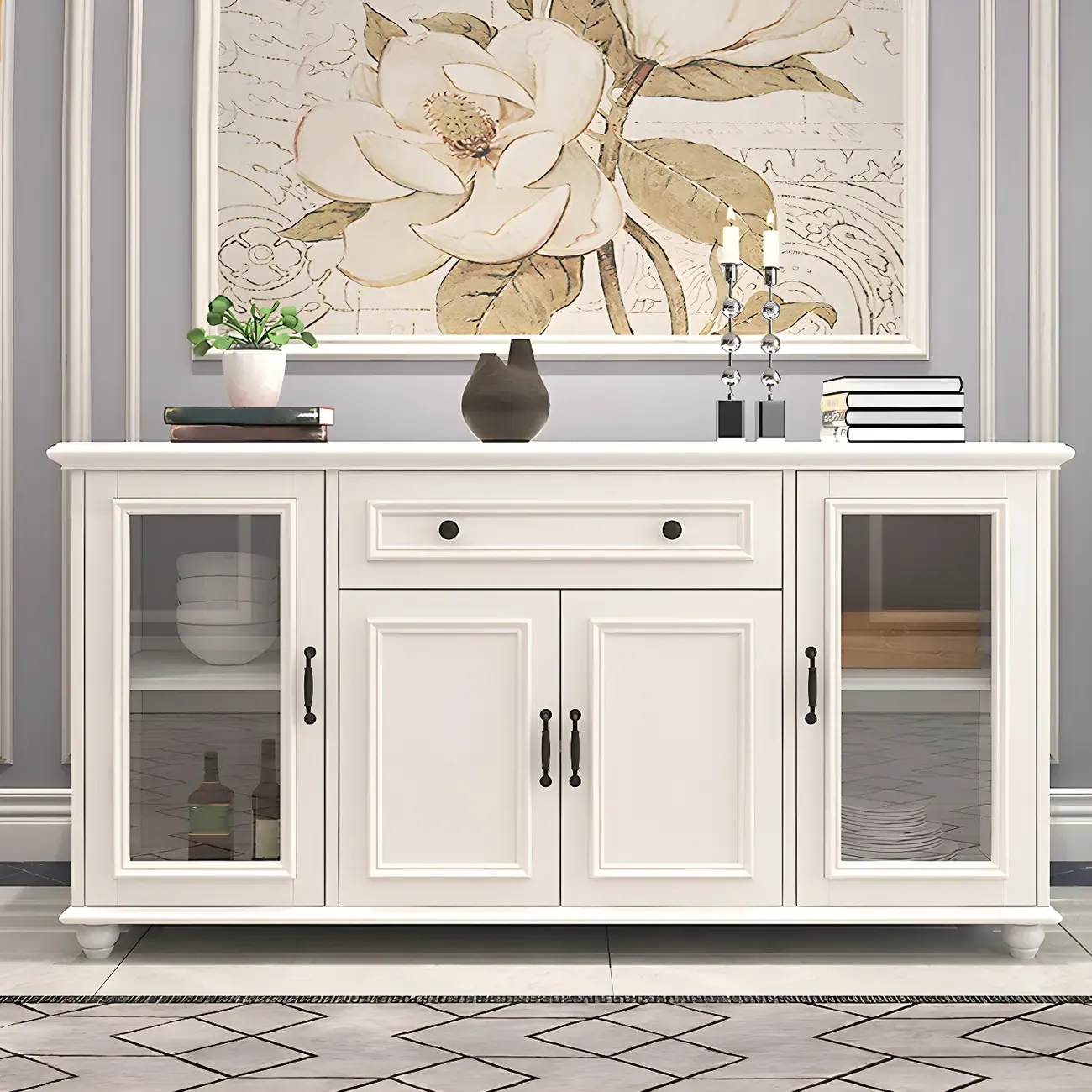 Contemporary Wooden Sideboard with 3 Drawers in White  Image - 7