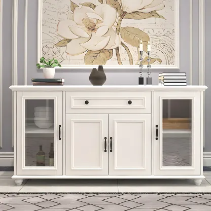 Contemporary Wooden Sideboard with 3 Drawers in White  Image - 7