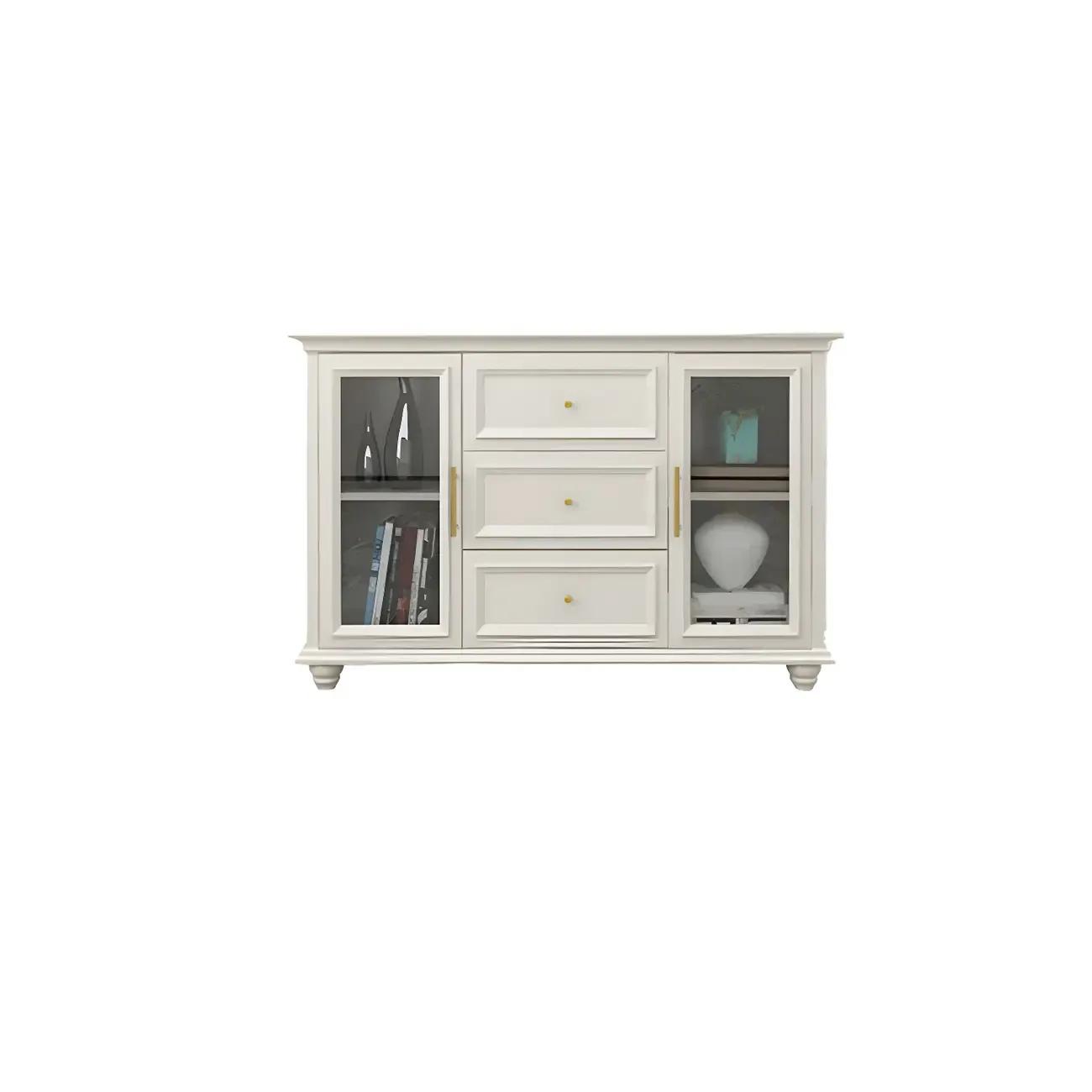 Contemporary Wooden Sideboard with 3 Drawers in White  Image - 11