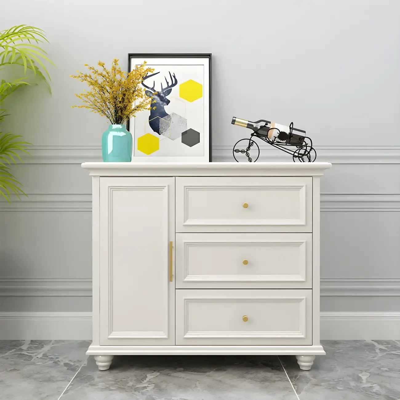 Contemporary Wooden Sideboard with 3 Drawers in White  Image - 18