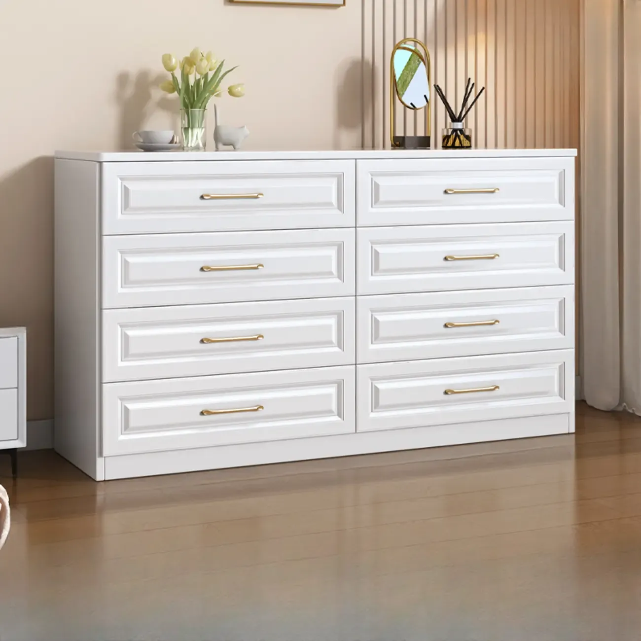 Horizontal/Vertical Console Dresser/Bachelor Chest in Wood for Sleeping Quarters with 8 Drawers/4 Drawers/3 Drawers in a Modern Simple Style Image - 7