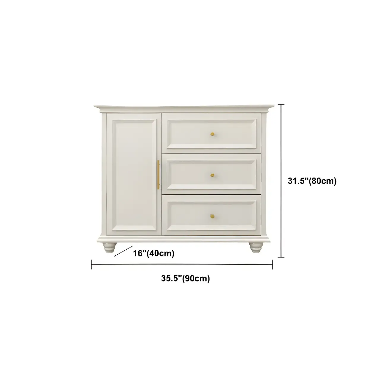 Contemporary Wooden Sideboard with 3 Drawers in White  Image - 24