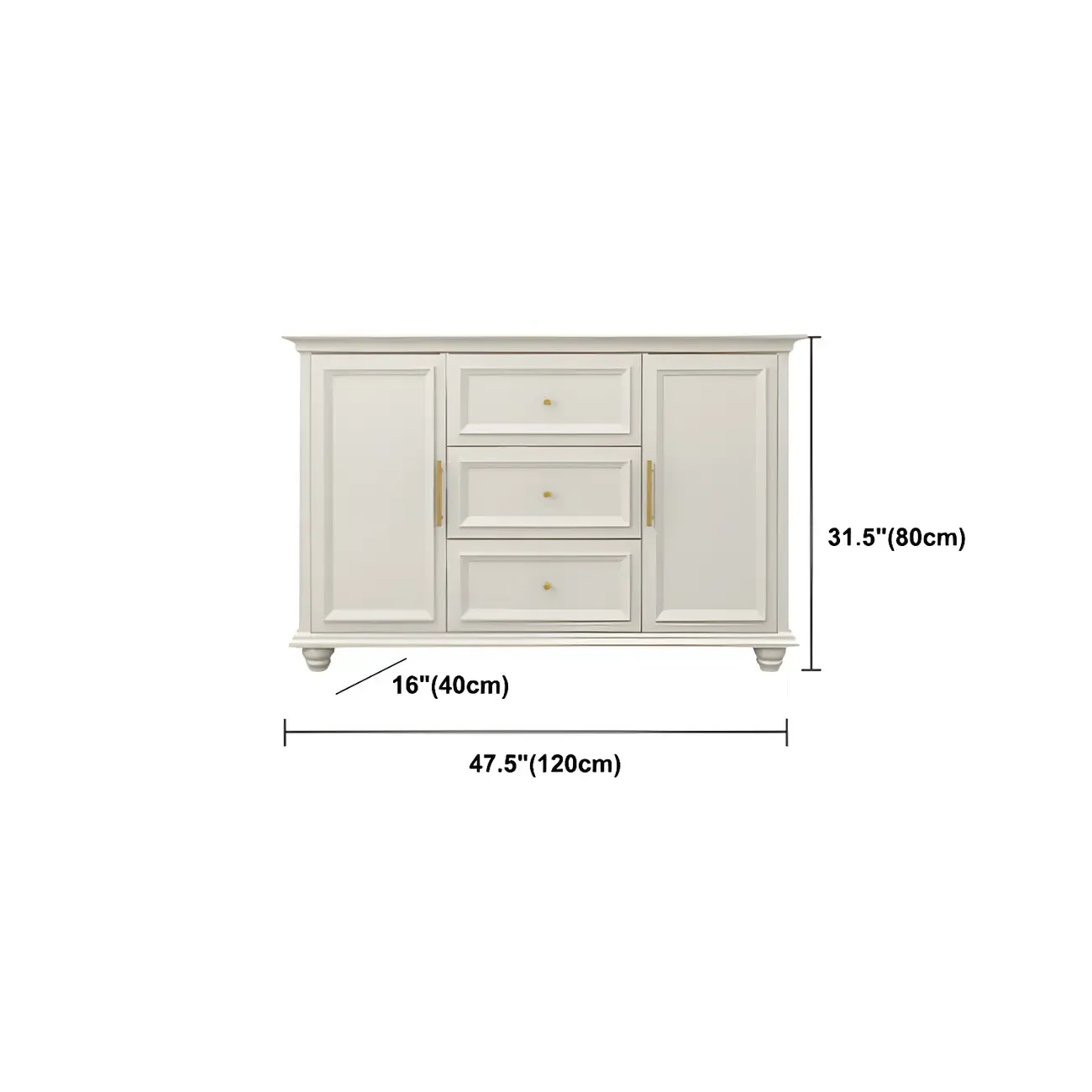 Contemporary Wooden Sideboard with 3 Drawers in White  Image - 26
