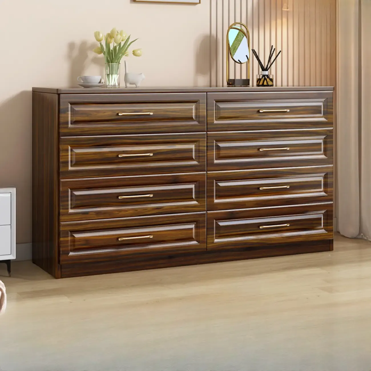 Horizontal/Vertical Console Dresser/Bachelor Chest in Wood for Sleeping Quarters with 8 Drawers/4 Drawers/3 Drawers in a Modern Simple Style Image - 15