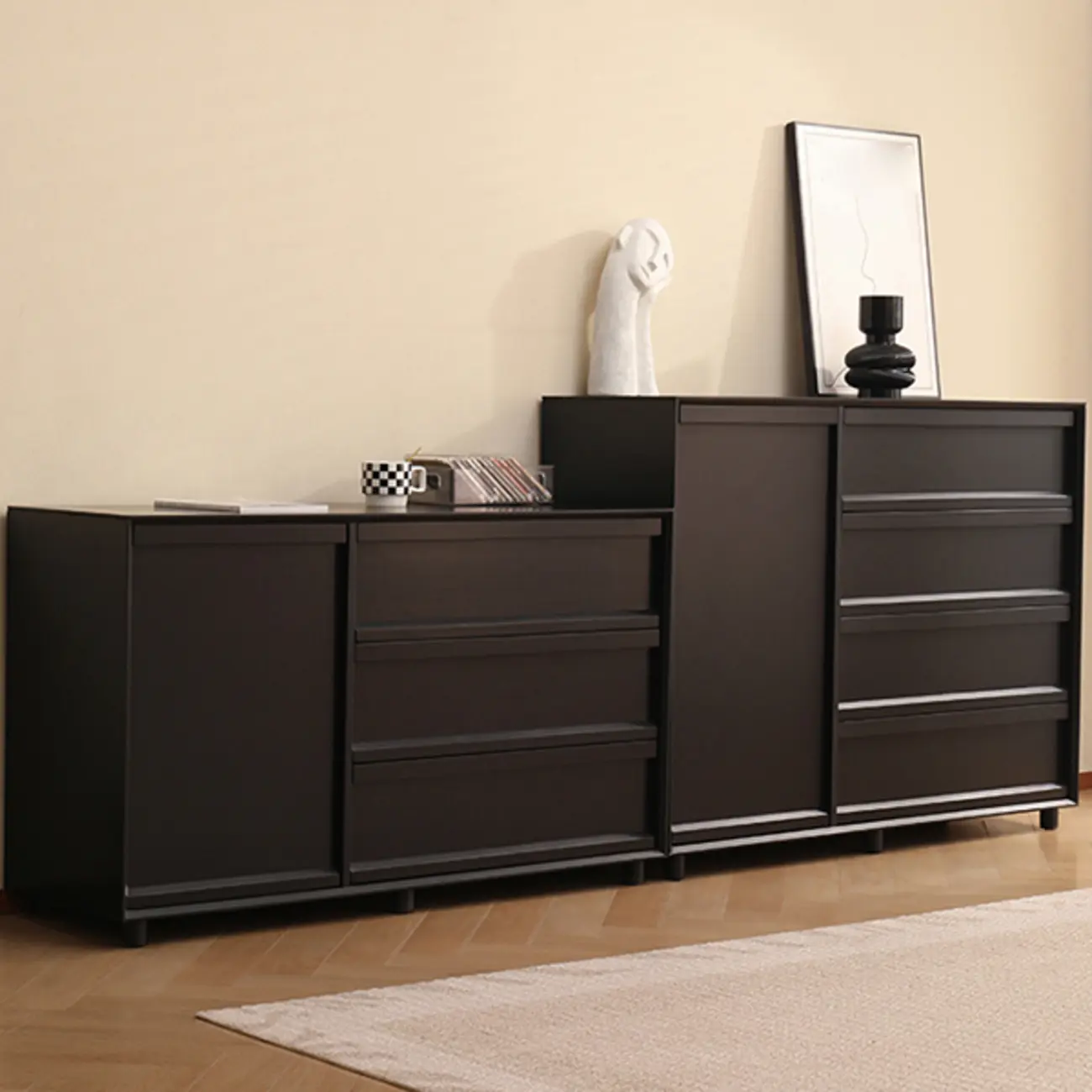 Industrial Wood Dresser with Drawers and Smooth Metal Rail Image - 1 | homeyfad